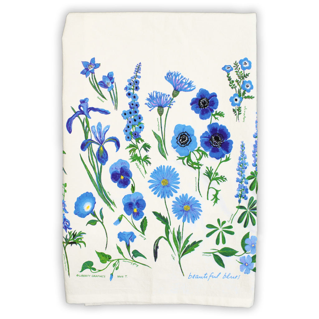 Beautiful Blues White Tea Towel