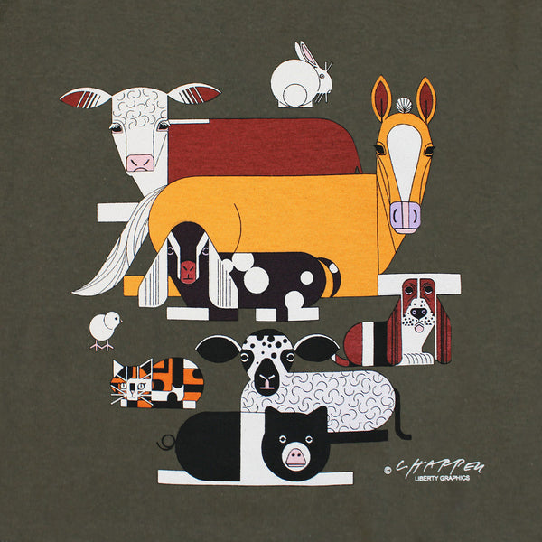 Charley Harper's Barnyard Animals Adult Nut Brown T-shirt