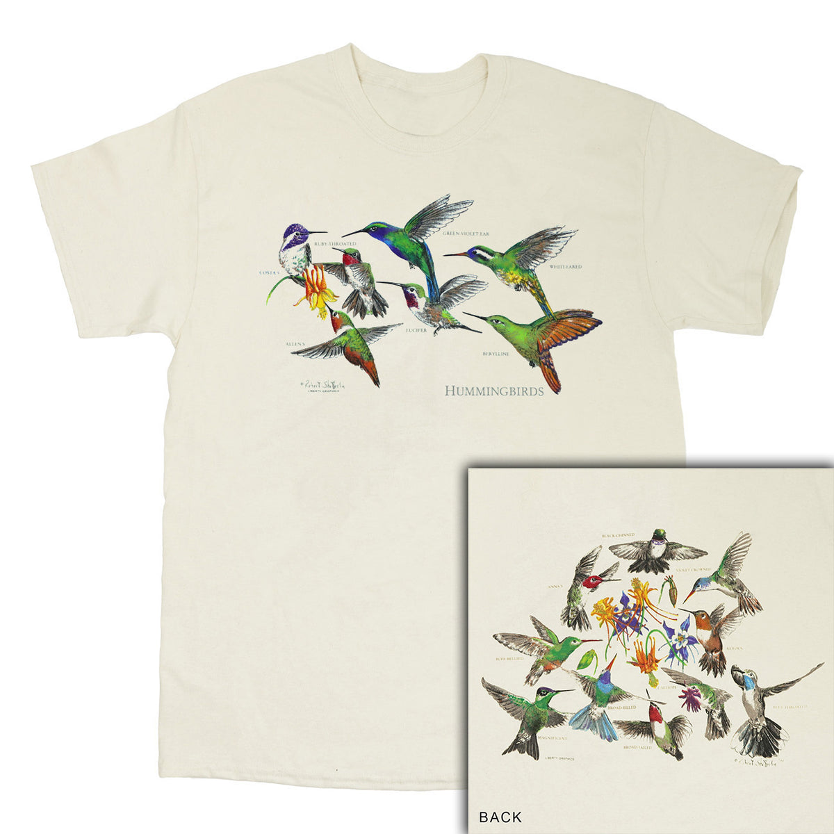 Hummingbirds Adult Natural 2-Sided T-shirt – Liberty Graphics
