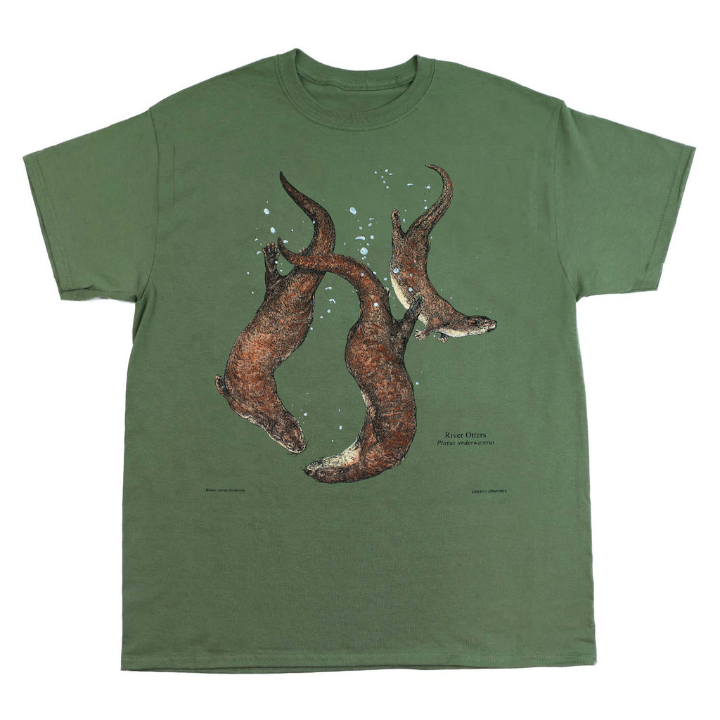 River Otters Adult Olive Green T-shirt
