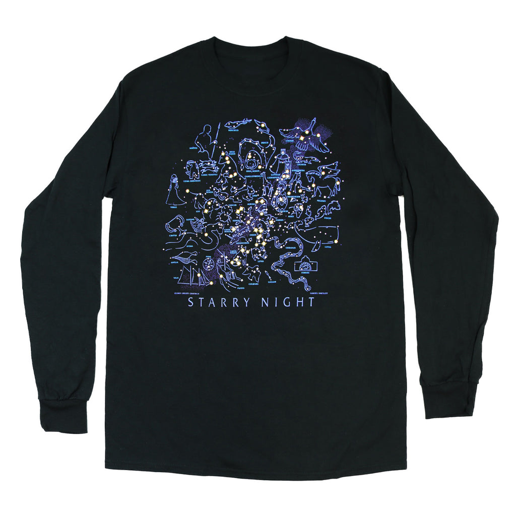 Starry Night Adult Black Long Sleeve T-shirt