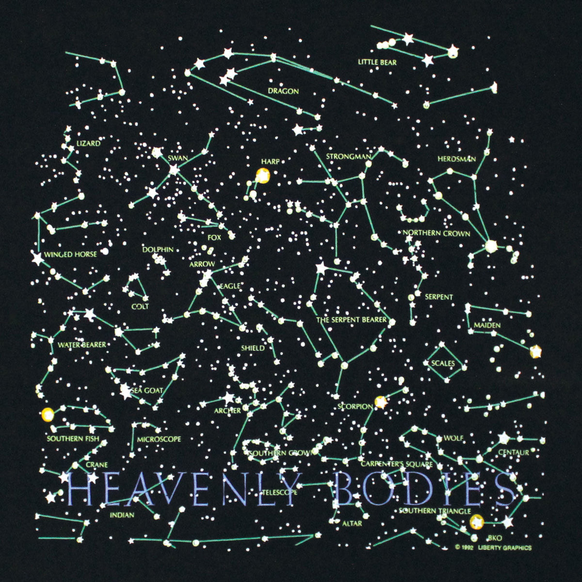 Liberty Graphics Heavenly Bodies Tシャツ Heavenly Bodies Adult Black 2-Sided T-shirt – Liberty Graphics