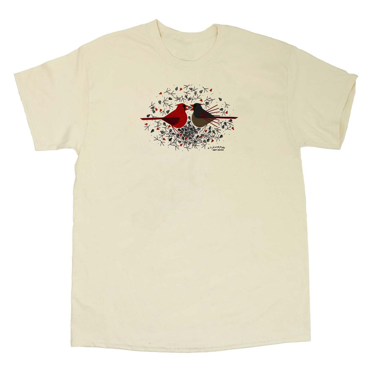 Liberty Graphics Charley Harper's Cardinal Courtship Premium V-Neck Ladies Heather T-Shirt XXL