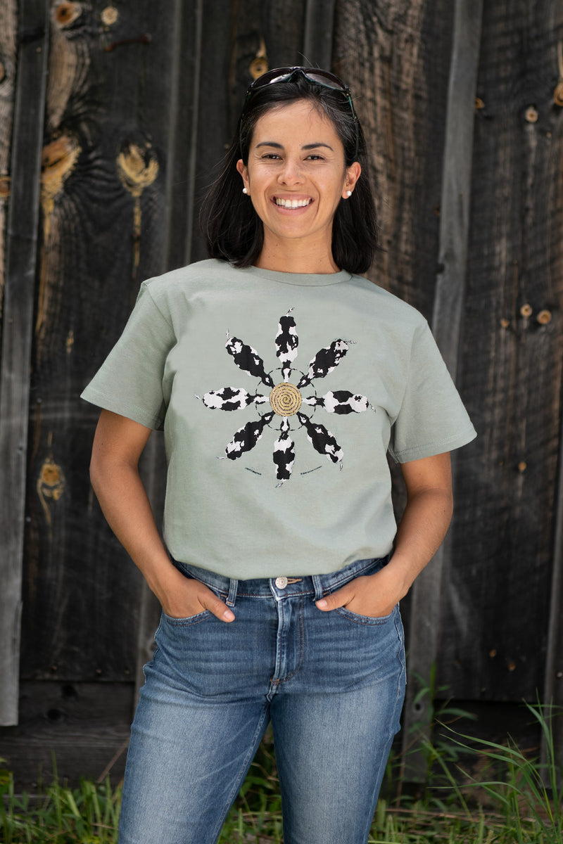 Cow Mandala Adult Sage T-shirt