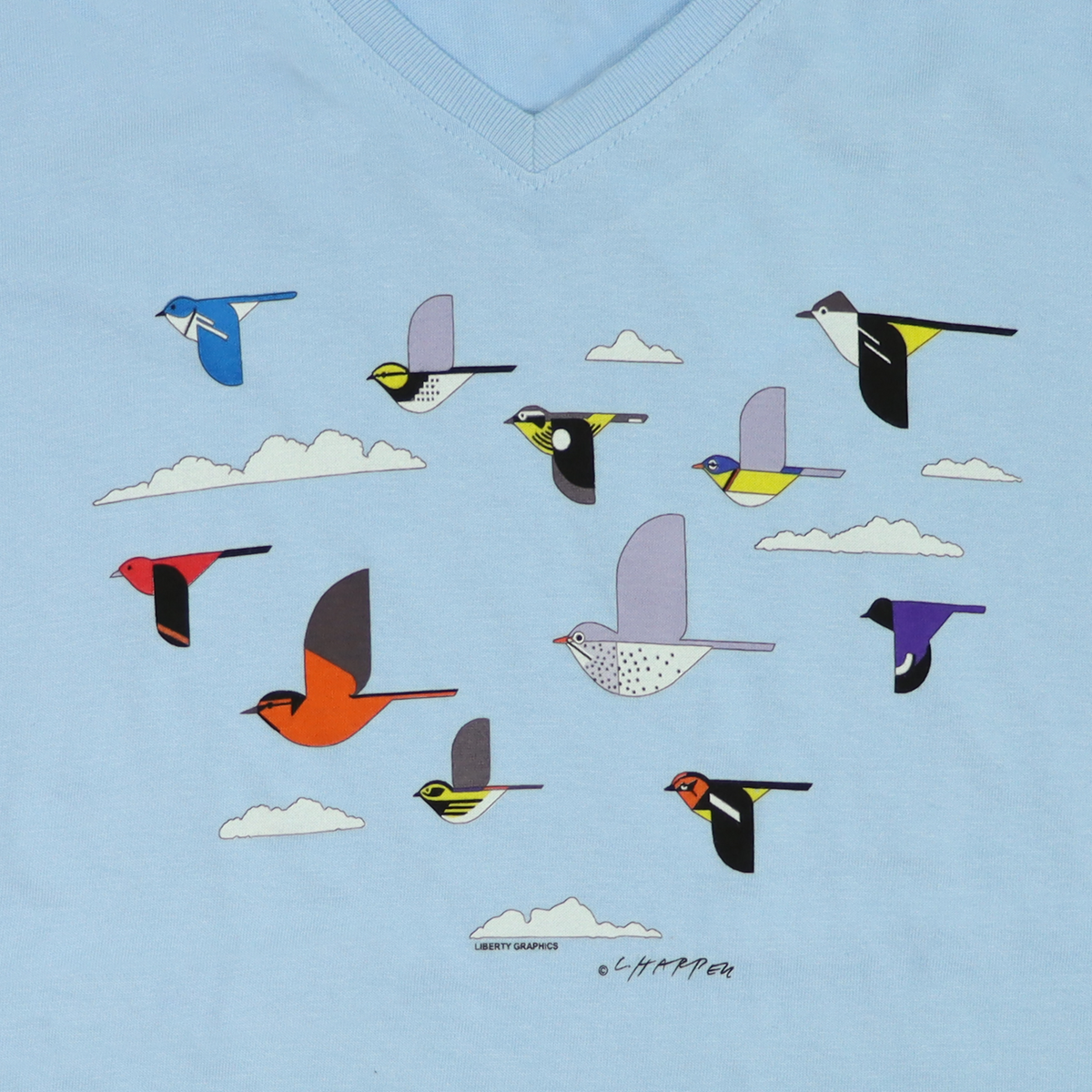 Liberty Graphics Charley Harper's Cardinal Courtship Premium V-Neck Ladies Heather T-Shirt XXL