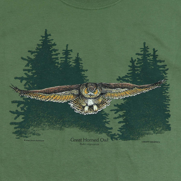 Owl In Flight Adult Olive Green Long Sleeve T-shirt