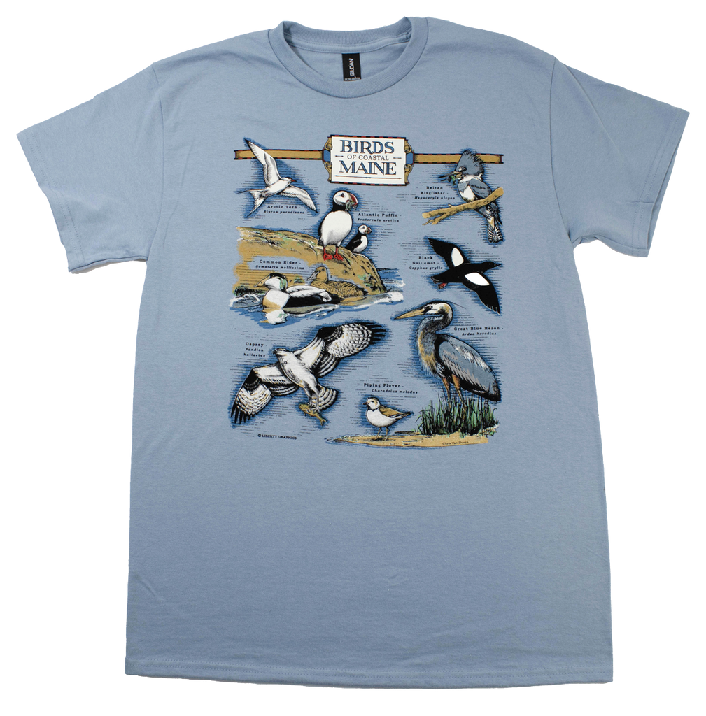 Birds of Coastal Maine Adult Stone Blue T-shirt