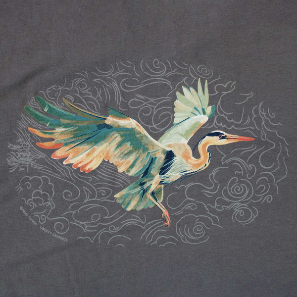 Flying Heron Adult Charcoal T-shirt