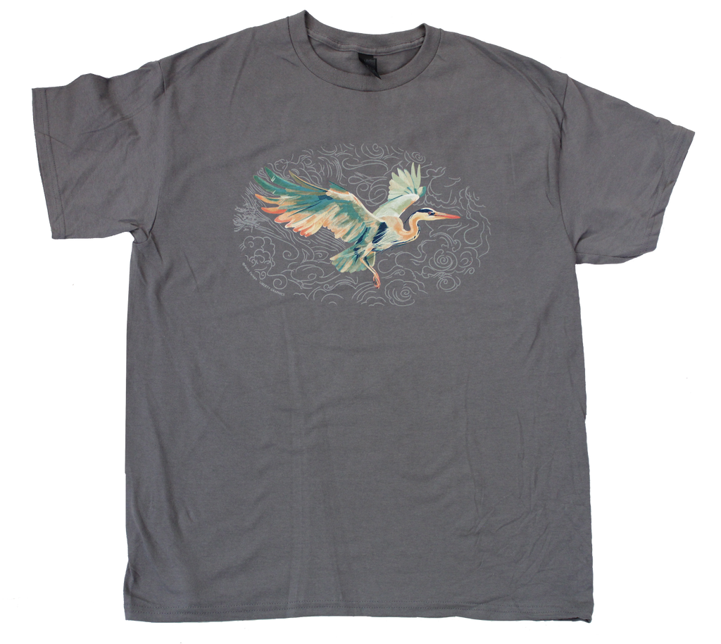 Flying Heron Adult Charcoal T-shirt