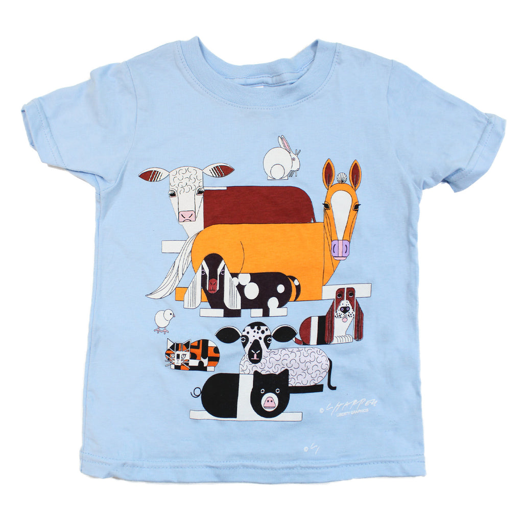 Charley Harper's Barnyard Animals Toddler Light Blue T-shirt