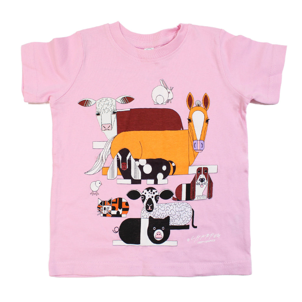 Charley Harper's Barnyard Animals Toddler Light Pink T-shirt