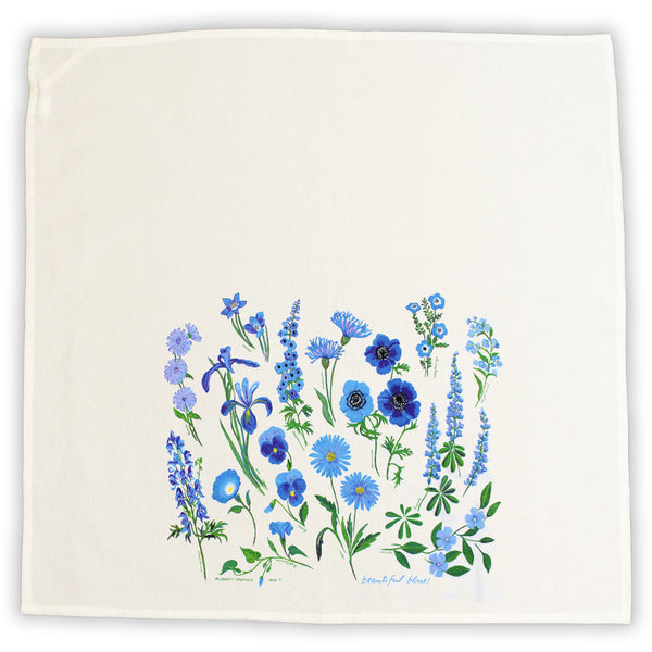 Beautiful Blues White Tea Towel