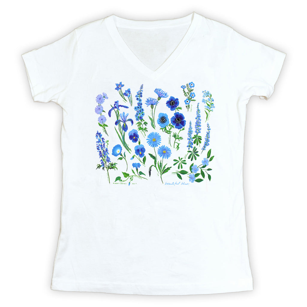Beautiful Blues Premium V-Neck Fitted White T-shirt