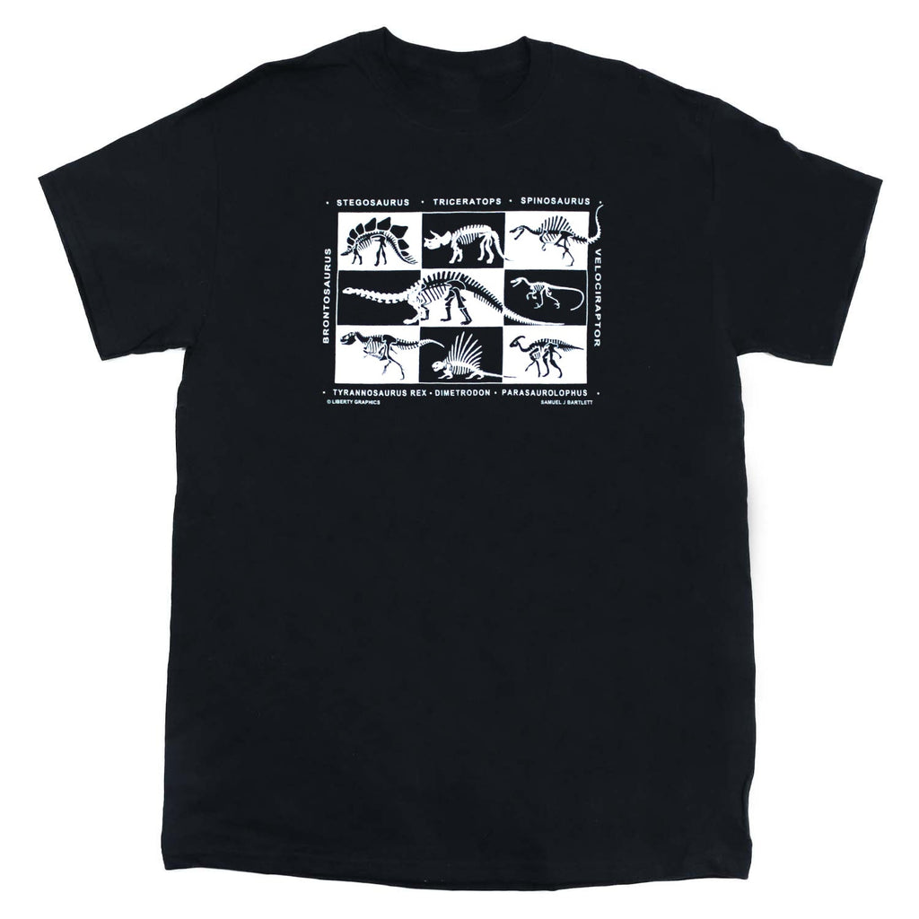 Dinosaur Skeletons Adult Black T-shirt