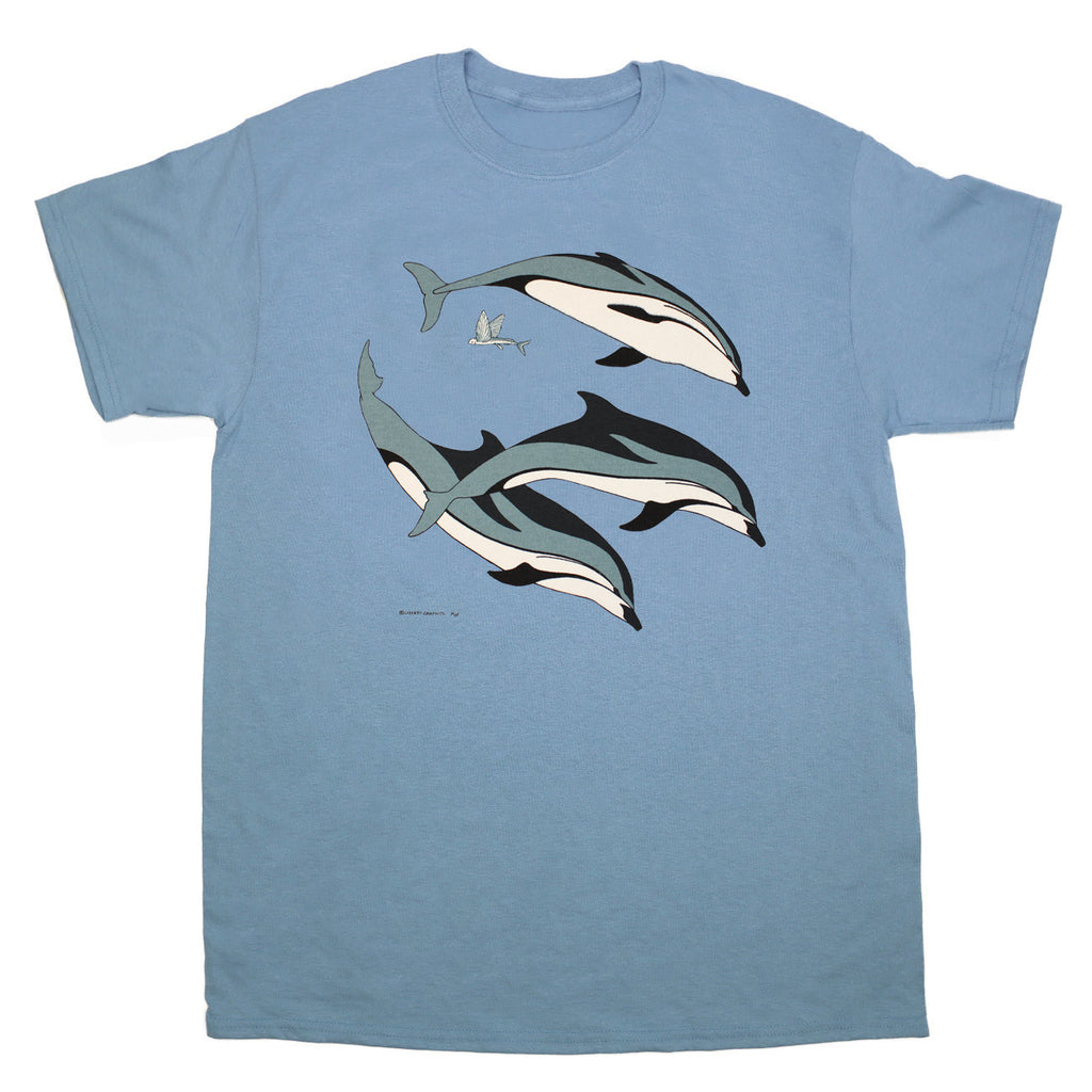 Retro Dolphins Adult Stone Blue T-shirt