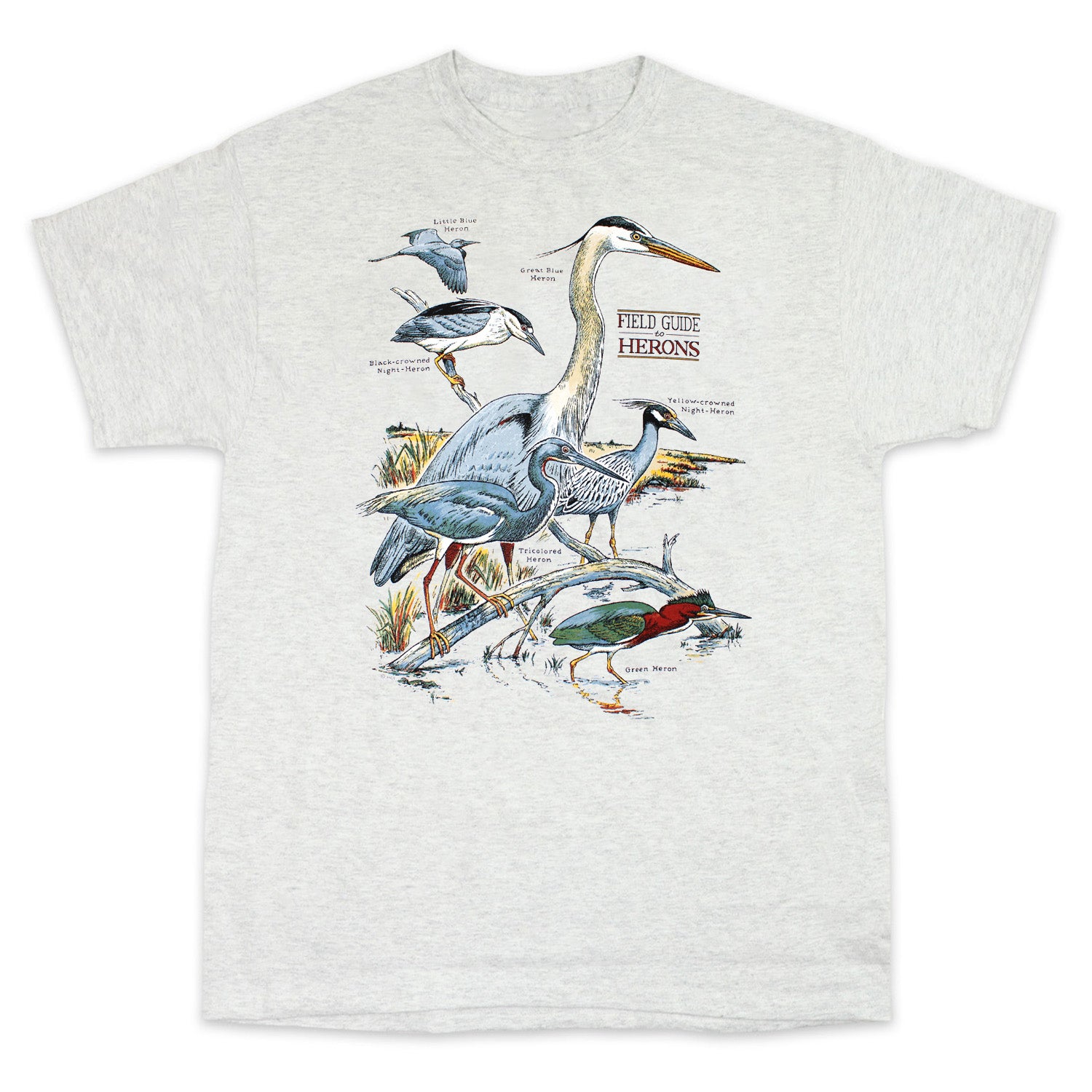 Field Guide To Herons Adult Ash T-shirt – Liberty Graphics