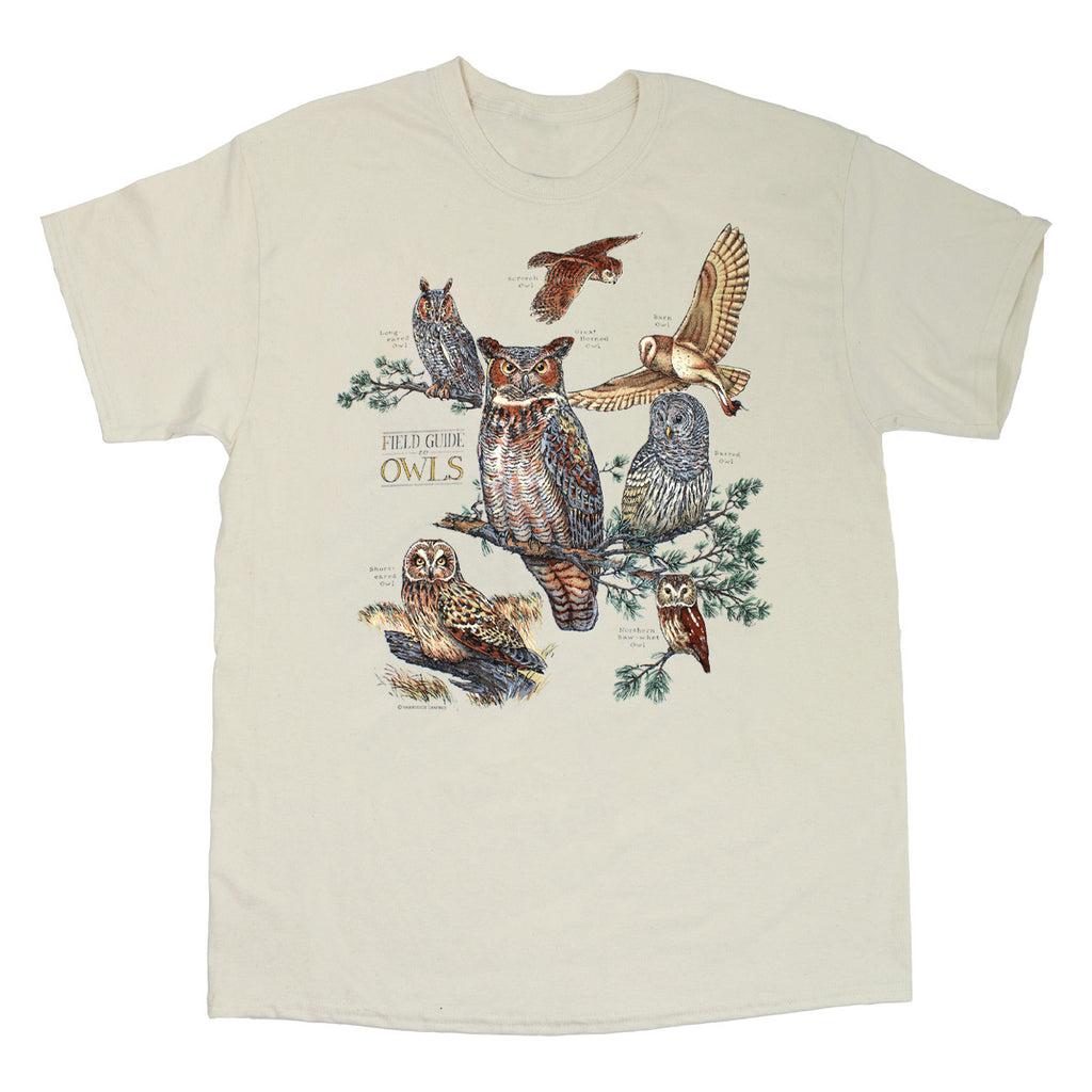 Field Guide To Owls Adult Stone T-shirt