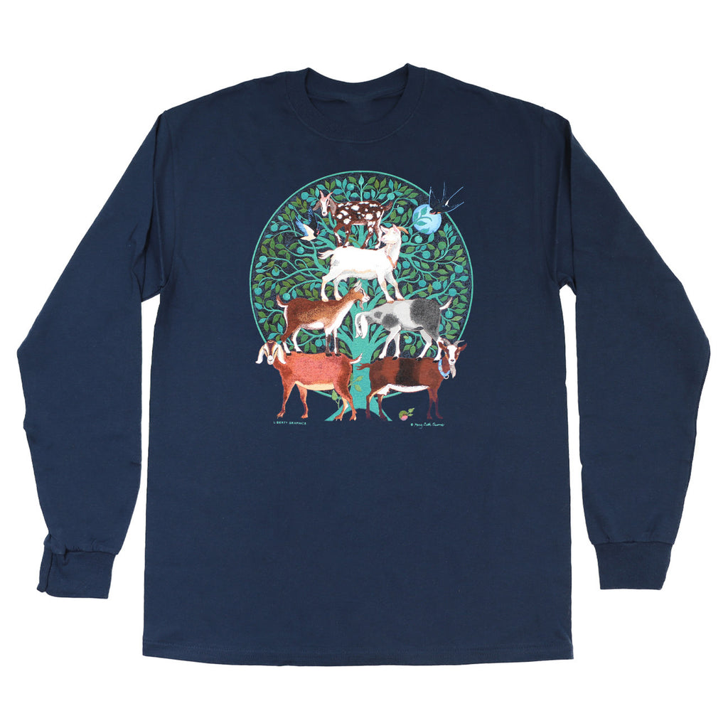 Goat Tree Adult Navy Long Sleeve T-shirt