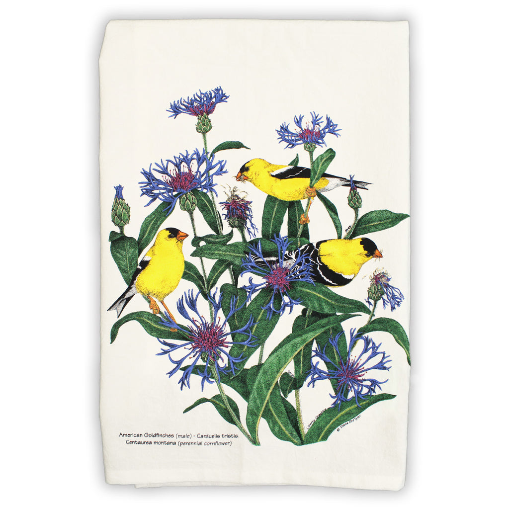 Goldfinches White Tea Towel