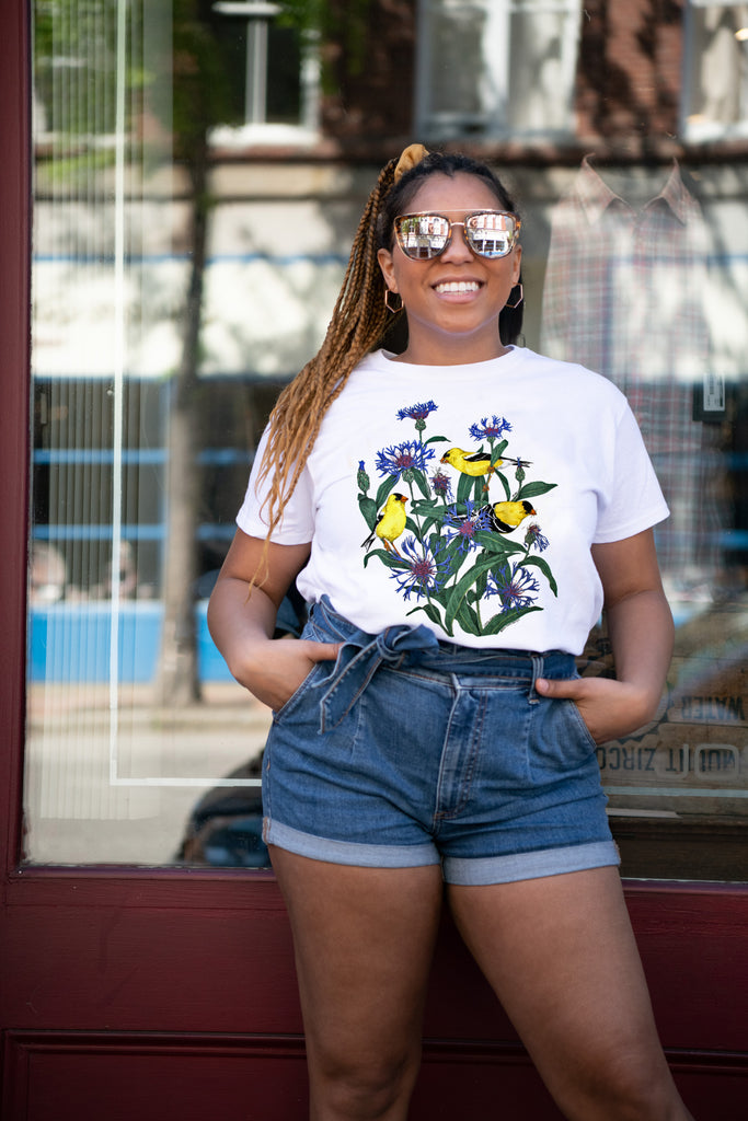 Goldfinches Adult White T-shirt – Liberty Graphics