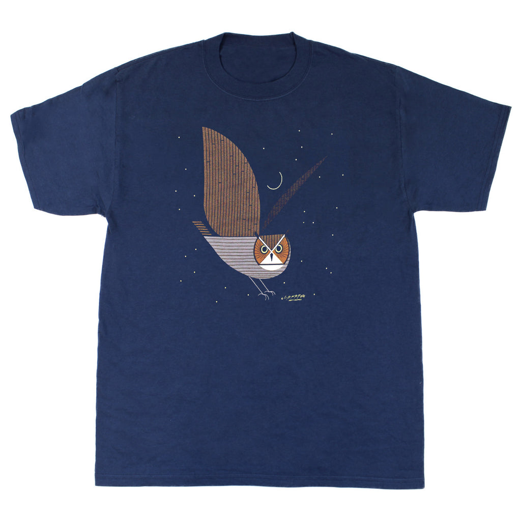 Charley Harper's Great Horned Owl Adult Navy Organic T-shirt
