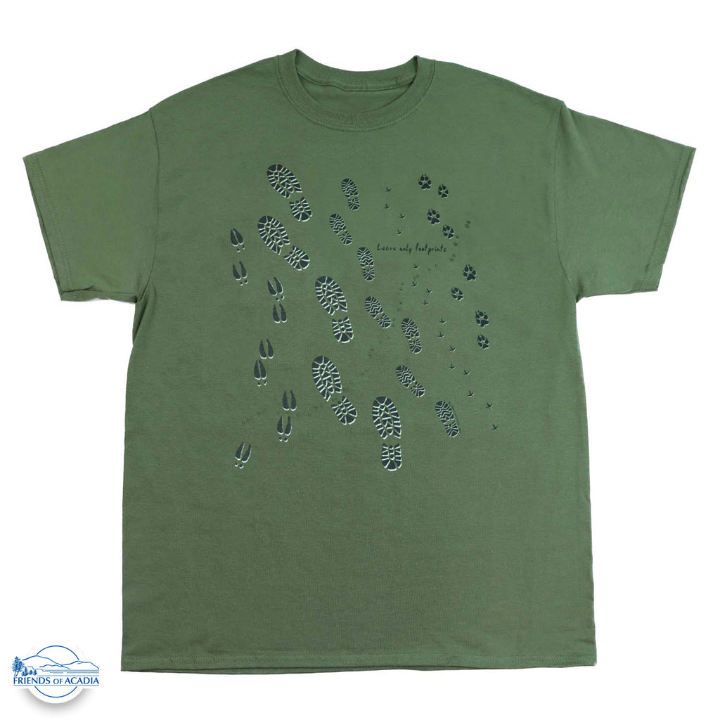 Leave Only Footprints Adult Olive Green T-shirt (BENEFITS CHARITY)