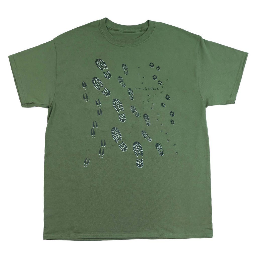 Leave Only Footprints Adult Olive Green T-shirt