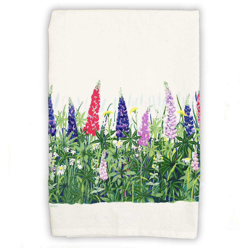 Lupines & Daisies White Tea Towel