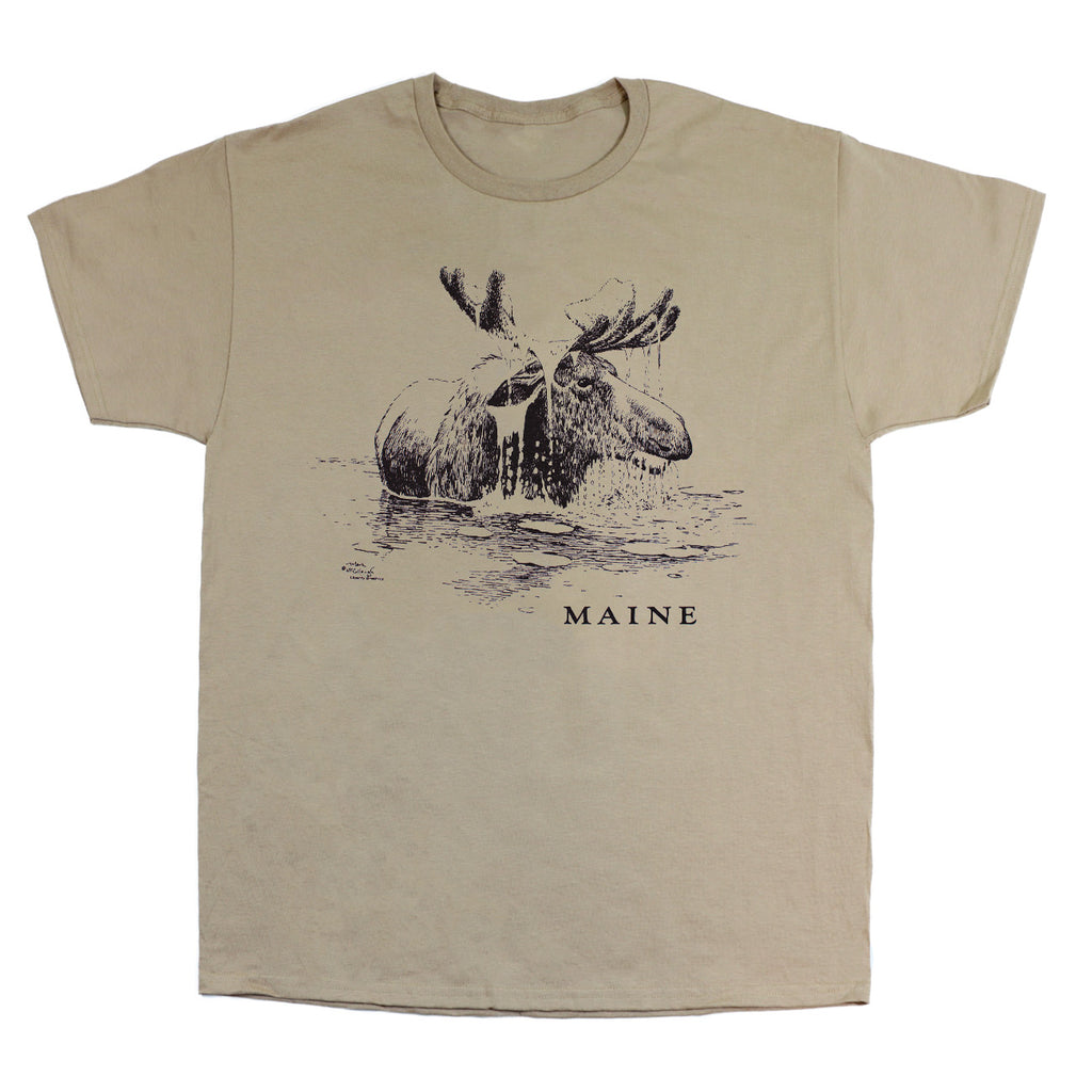 Moose Emerging w/Maine Adult Sand T-shirt
