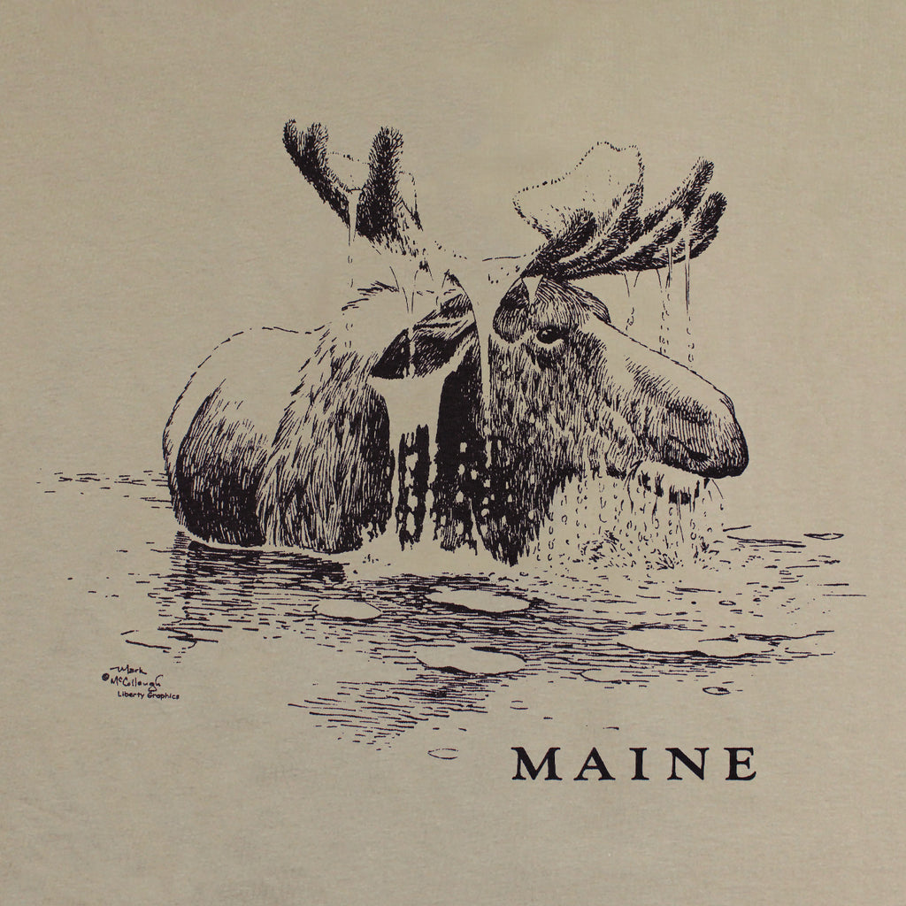 Moose Emerging w/Maine Adult Sand T-shirt – Liberty Graphics