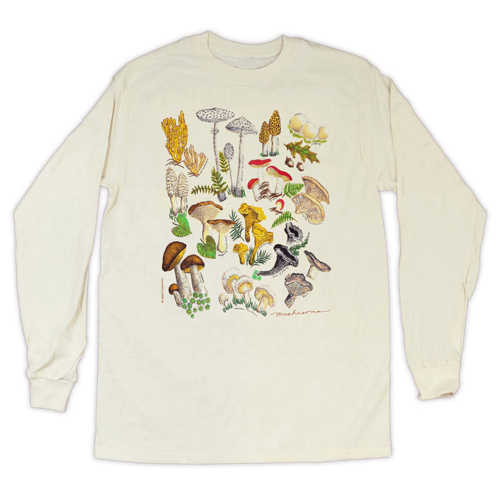 Mushrooms Adult Natural Long Sleeve T-shirt