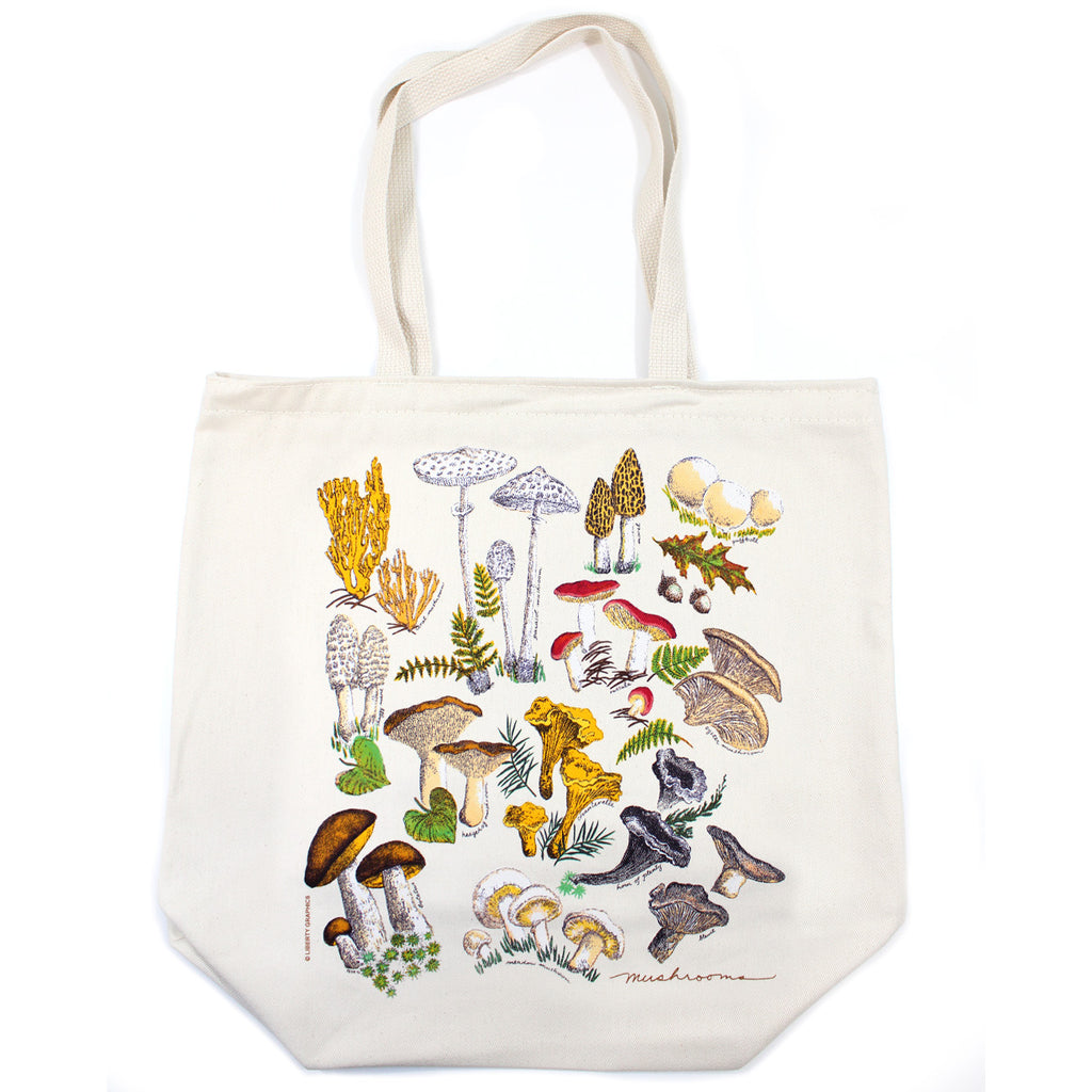 Mushrooms Natural Denim Tote Bag