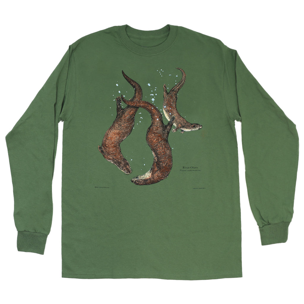 River Otters Adult Olive Green Long Sleeve T-shirt