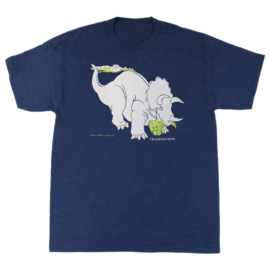 Retro Triceratops Adult Navy T-shirt