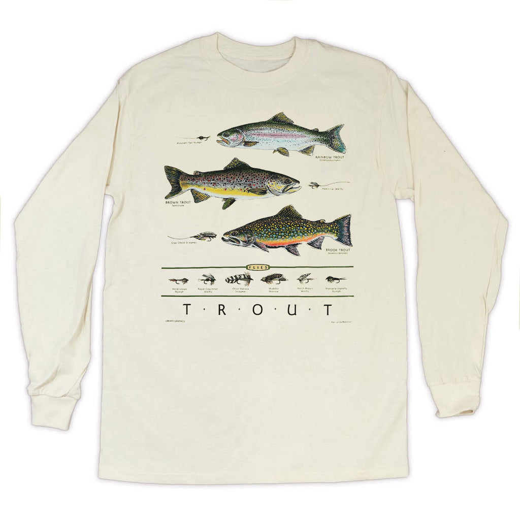 Trout & Flies Adult Natural Long Sleeve T-shirt