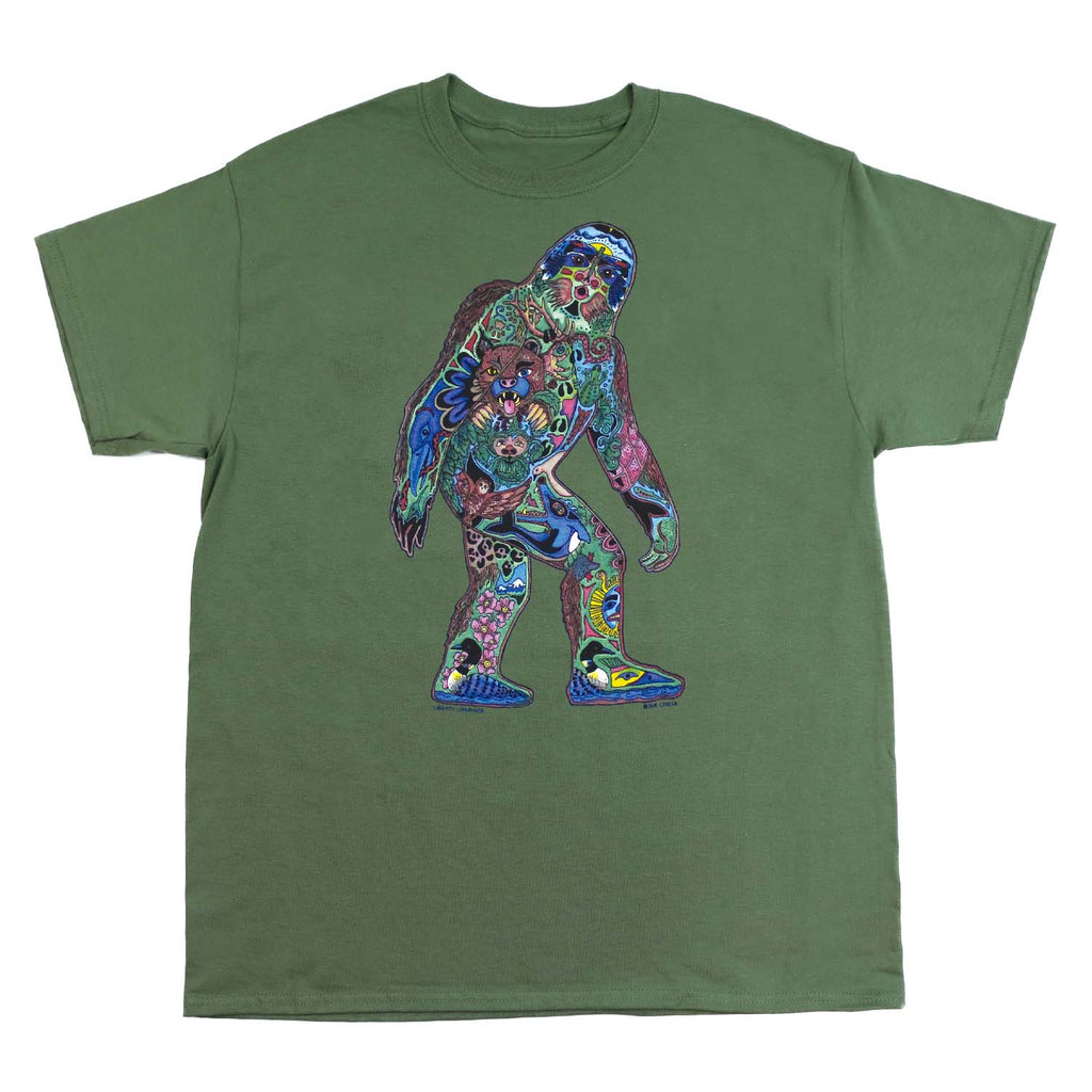 Earth Art Sasquatch Adult Olive Green T-shirt
