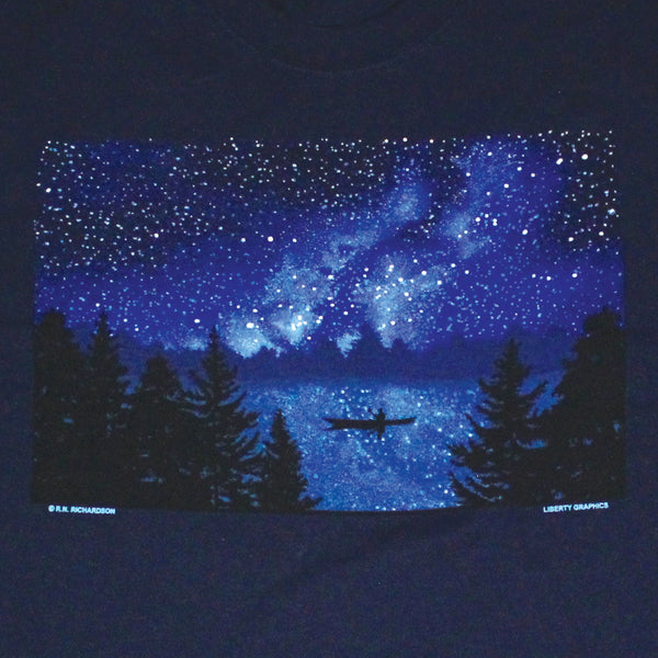 Night Kayaker Long Sleeve Adult Navy T-shirt