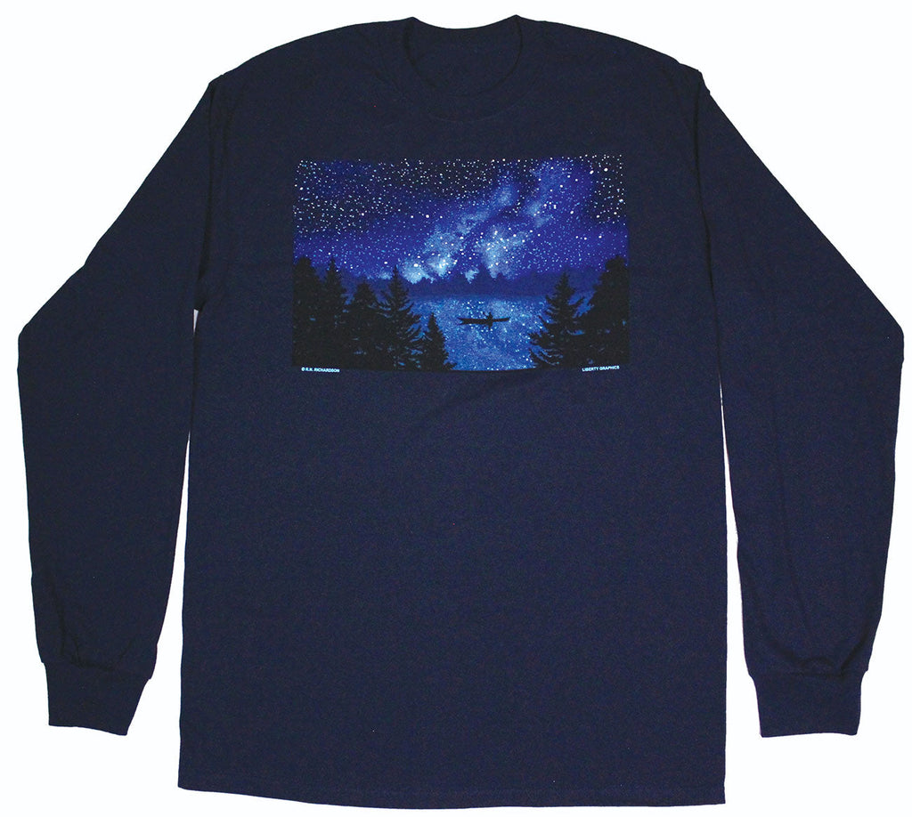 Night Kayaker Long Sleeve Adult Navy T-shirt