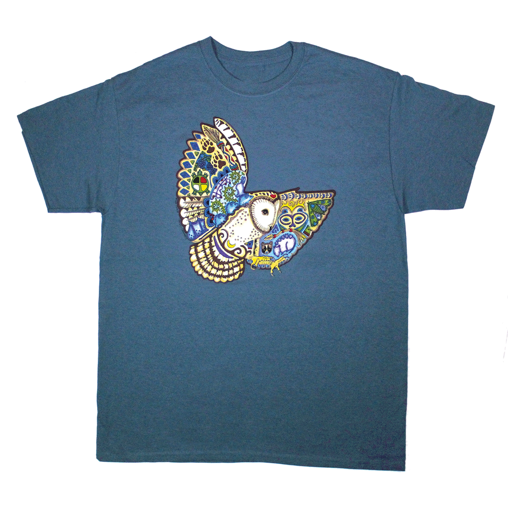 Earth Art Barn Owl Youth Indigo T-shirt