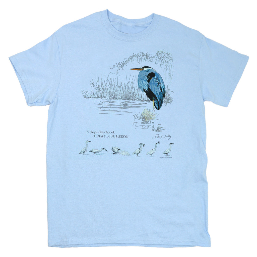 David Sibley's Great Blue Heron Adult Light Blue T-shirt