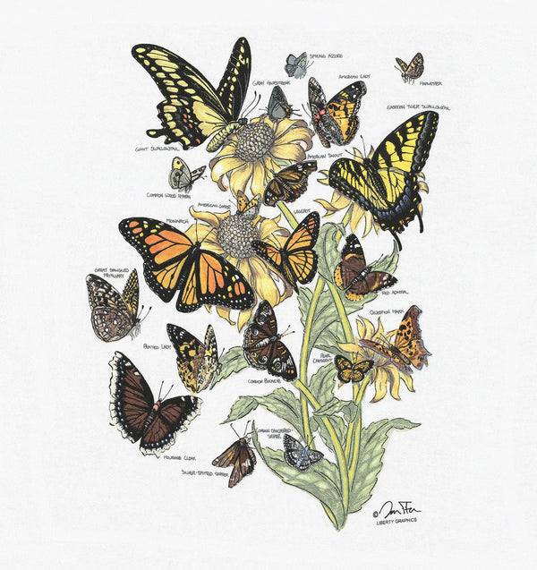Butterflies of North America Adult White T-shirt
