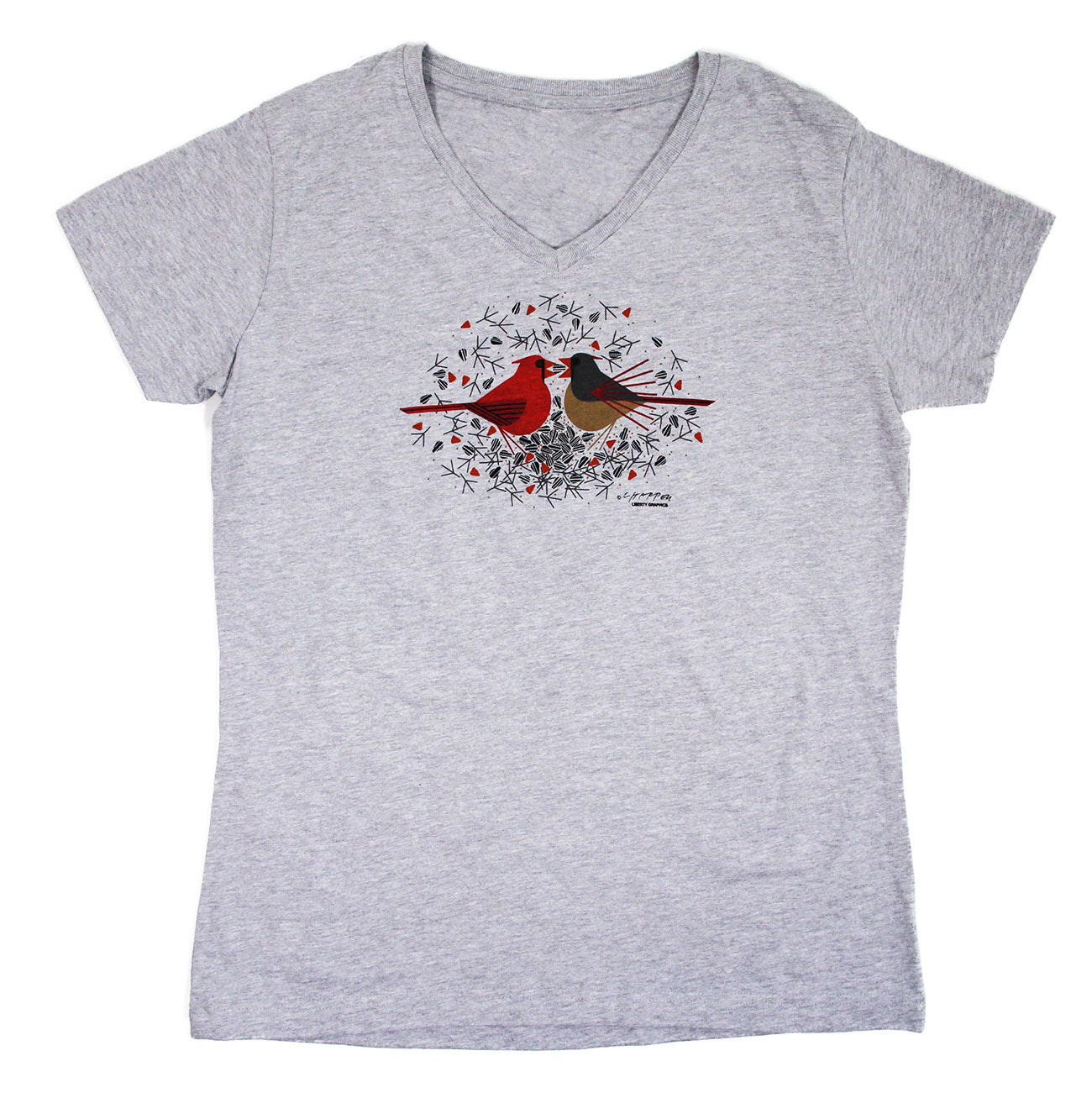 Liberty Graphics Charley Harper's Cardinal Courtship Adult Ash T-Shirt Small