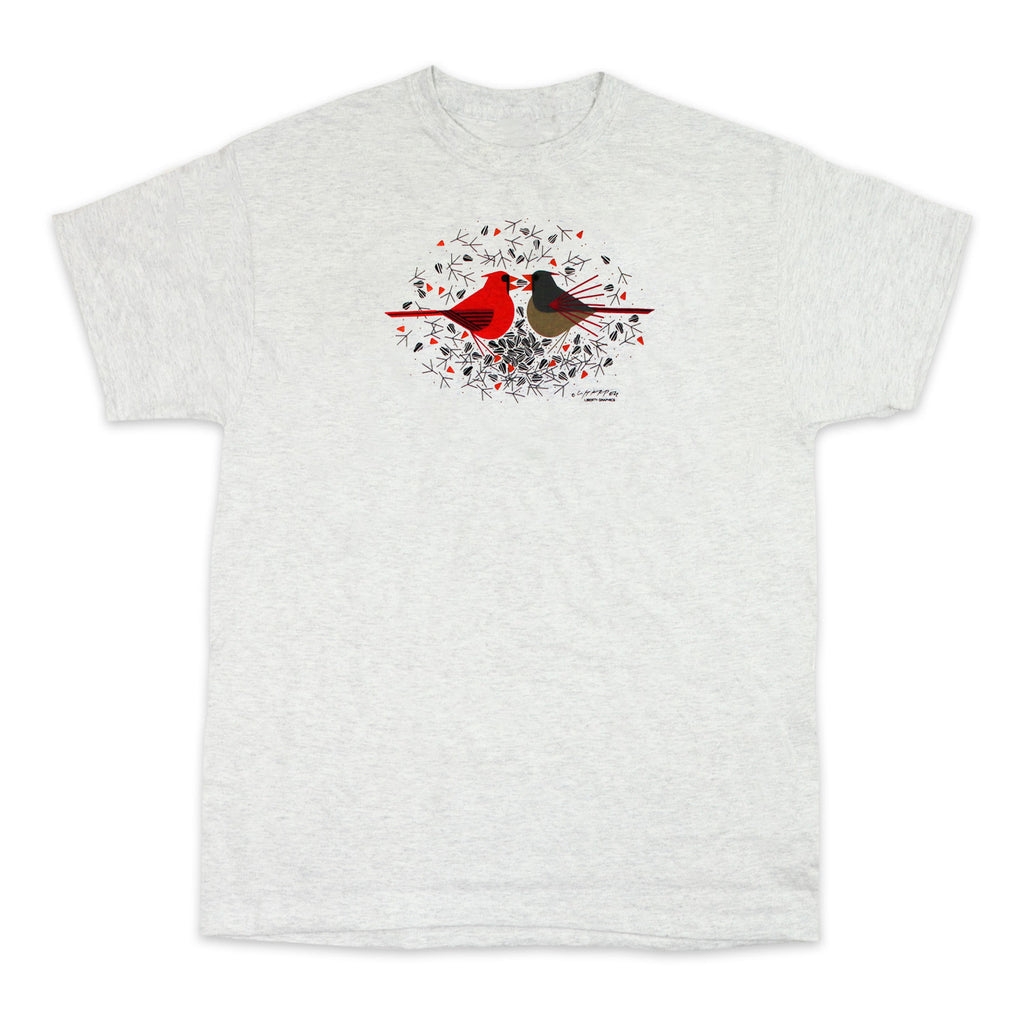 Charley Harper's Cardinal Courtship Adult Ash T-shirt