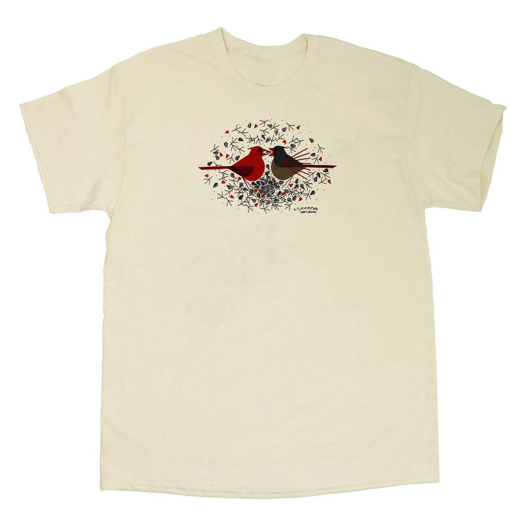 Charley Harper's Cardinal Courtship Adult Natural T-shirt