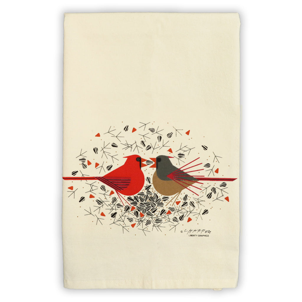 Charley Harper's Cardinal Courtship Natural Tea Towel