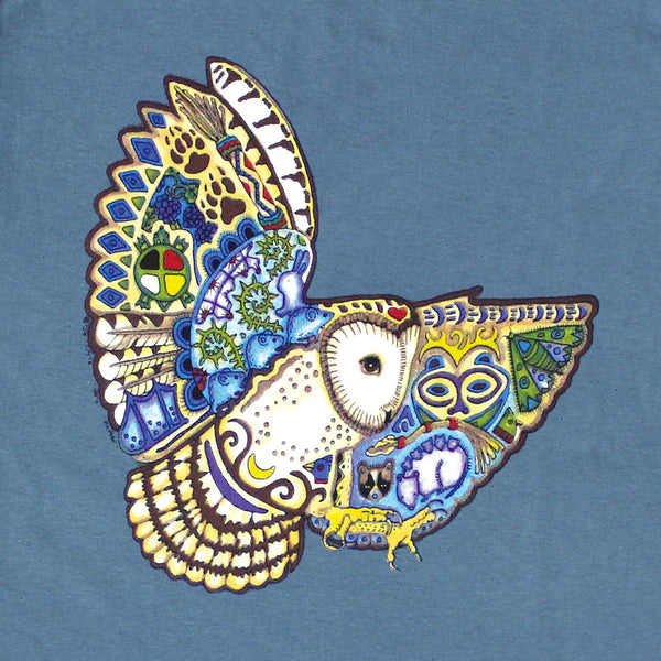 Earth Art Barn Owl Adult Indigo T-shirt