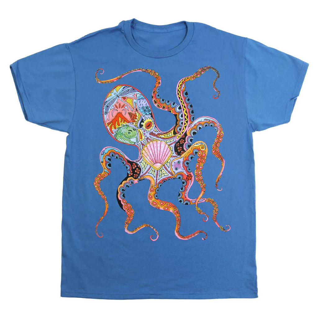 Earth Art Octopus Adult Denim T-shirt