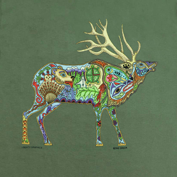 Earth Art Elk Adult Olive Green T-shirt