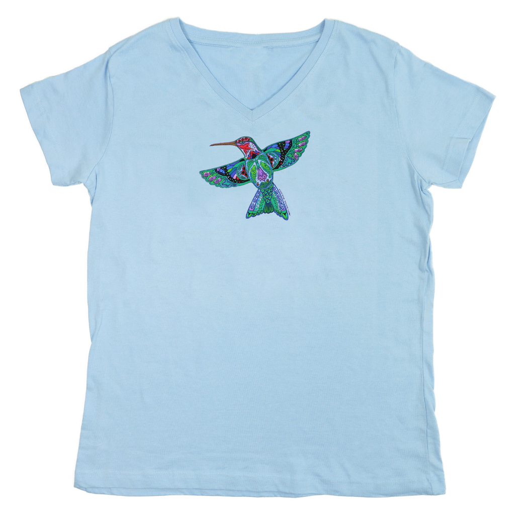 Earth Art Hummingbird Premium V-neck Ladies Light Blue T-shirt