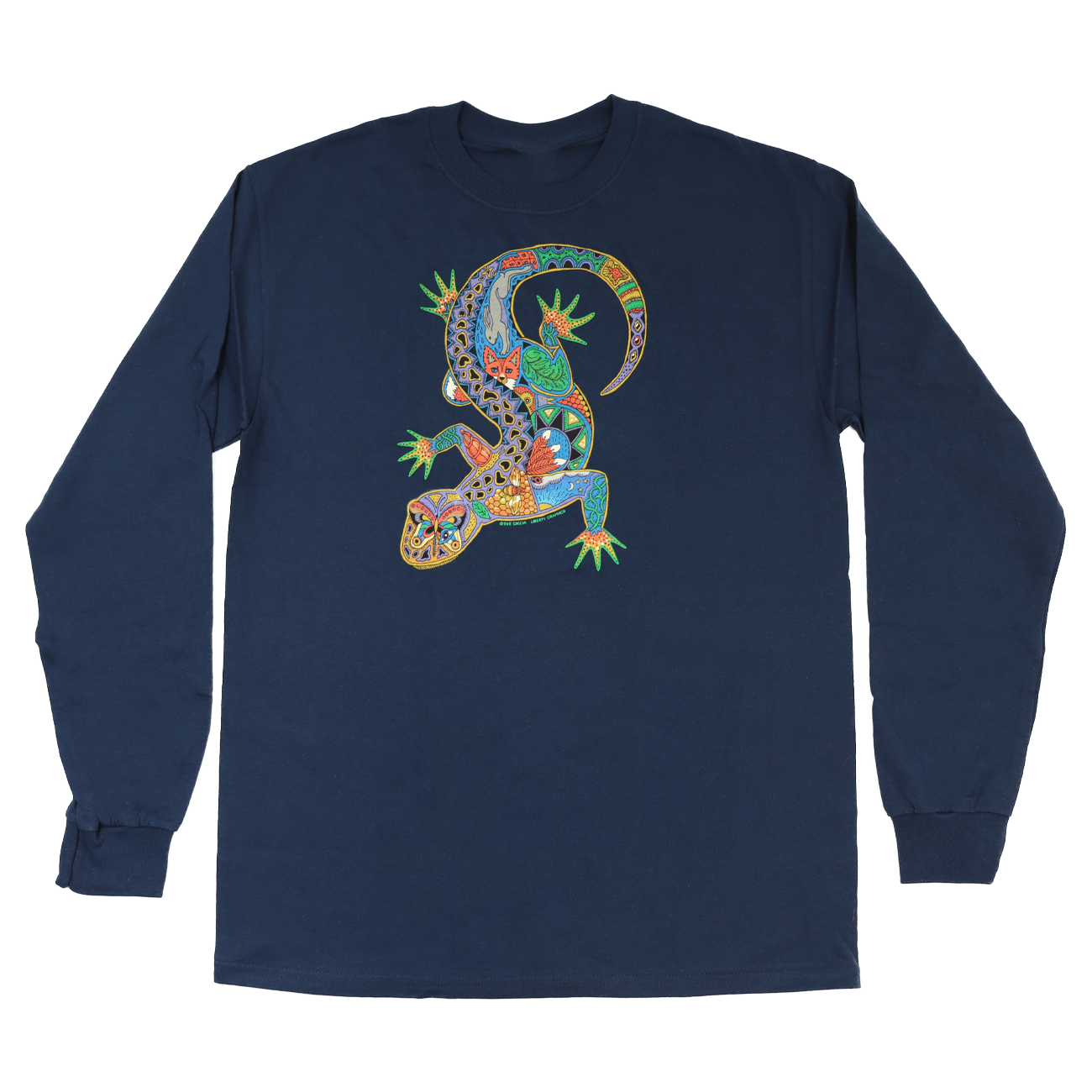 Earth Art Lizard Long Sleeve Adult Navy T Shirt Liberty Graphics 